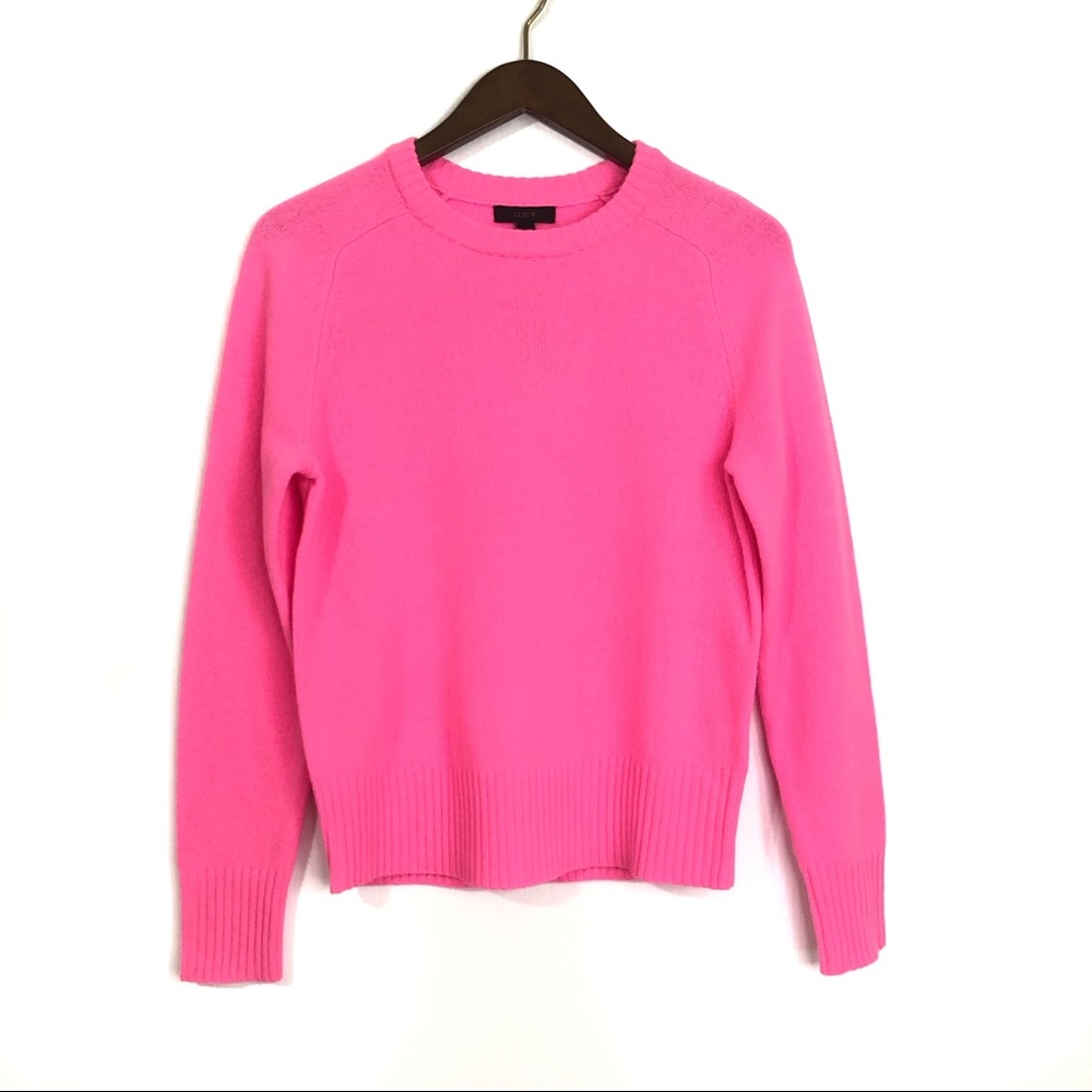 New J Crew Neon Pink Wool Crewneck Sweater Bright